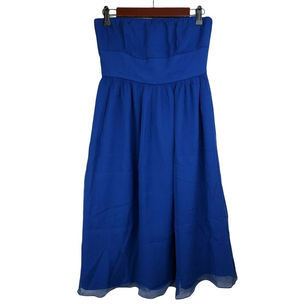 J Crew Emily Dress Womens Sz 4 Blue Silk Chiffon Strapless Event Bridesmaid Prom
